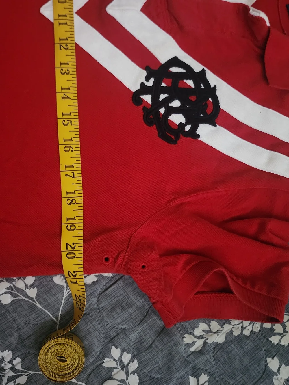 Ralph Lauren Red Polo with White V-Stripes and Black Crest